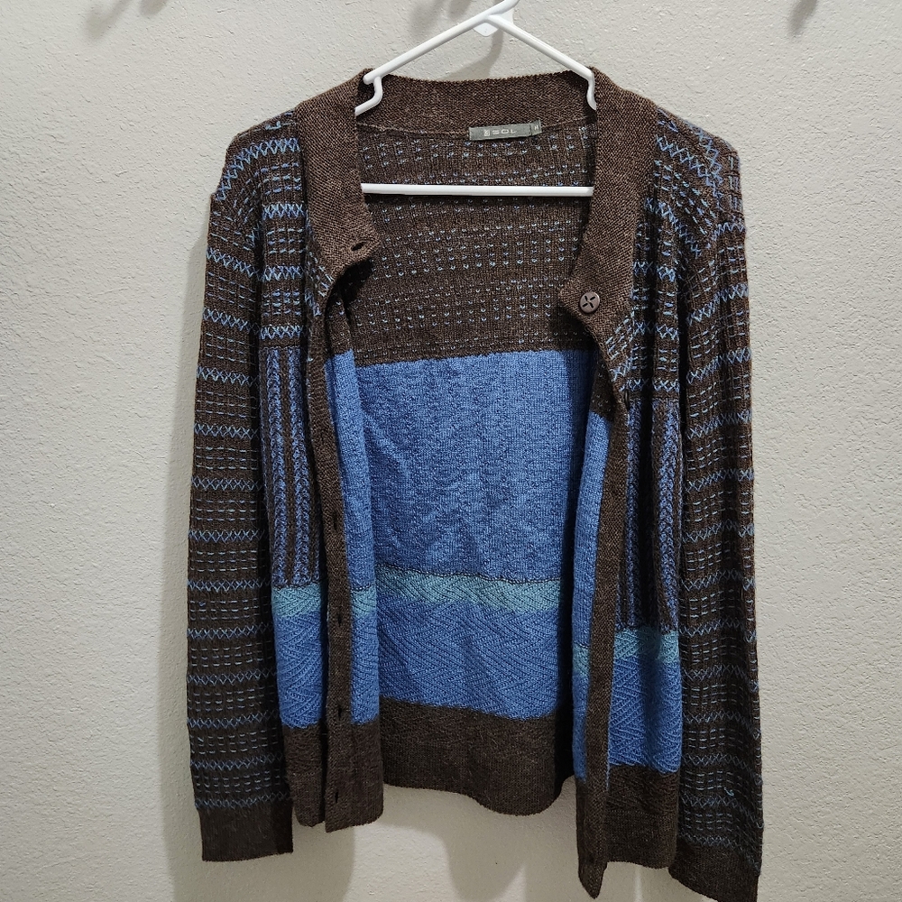 Brown and Blue Patterned Cardigan Sol Brand